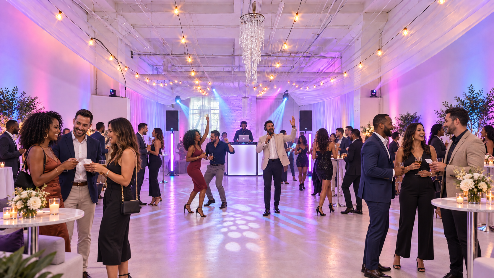 Guests enjoying a networking event in the studio